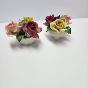 Vintage Matteis Canada Fine China Set of Two Florals in Pots